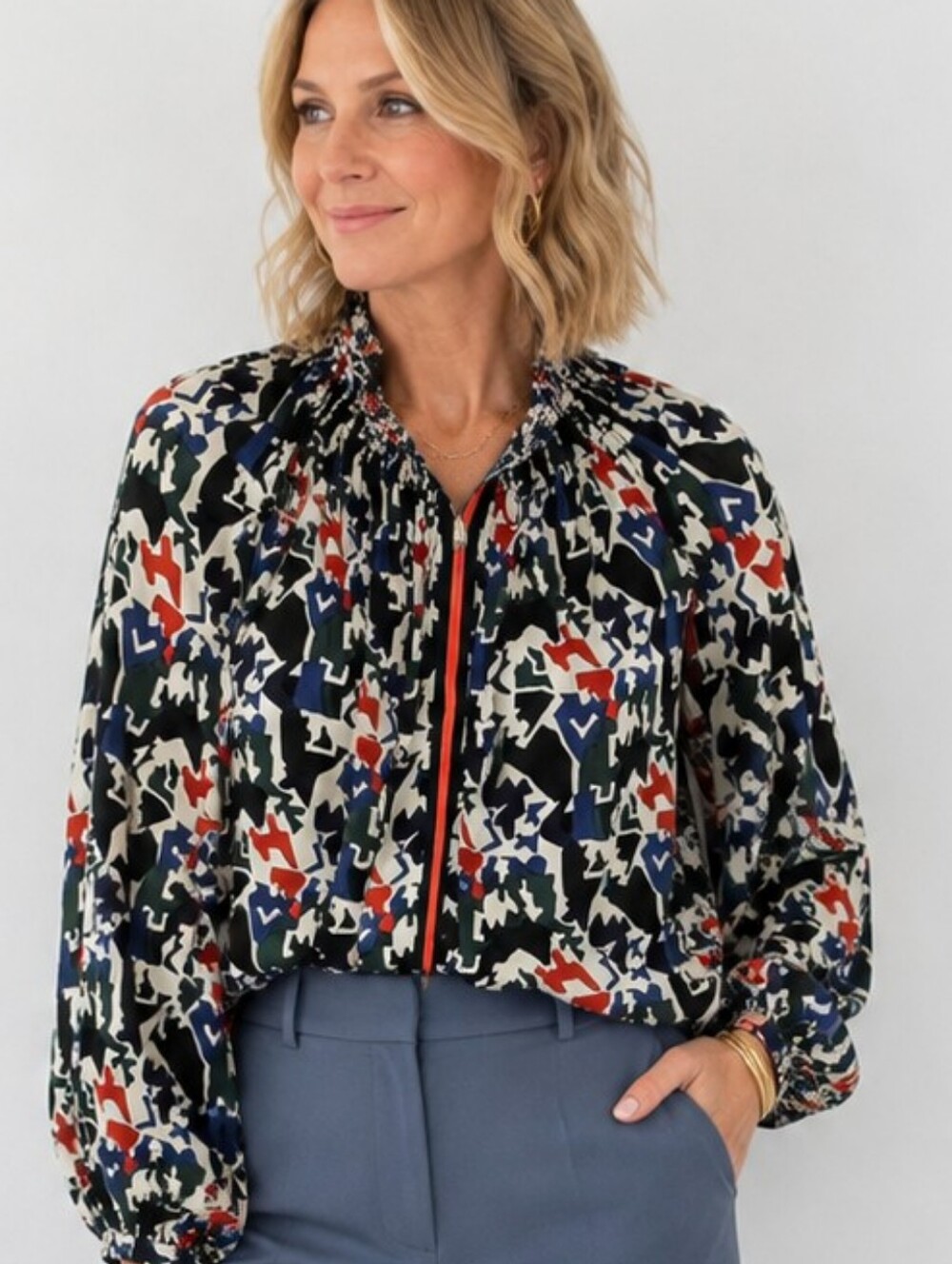 Rungolee Brooklyn Smocked Silk Blouse